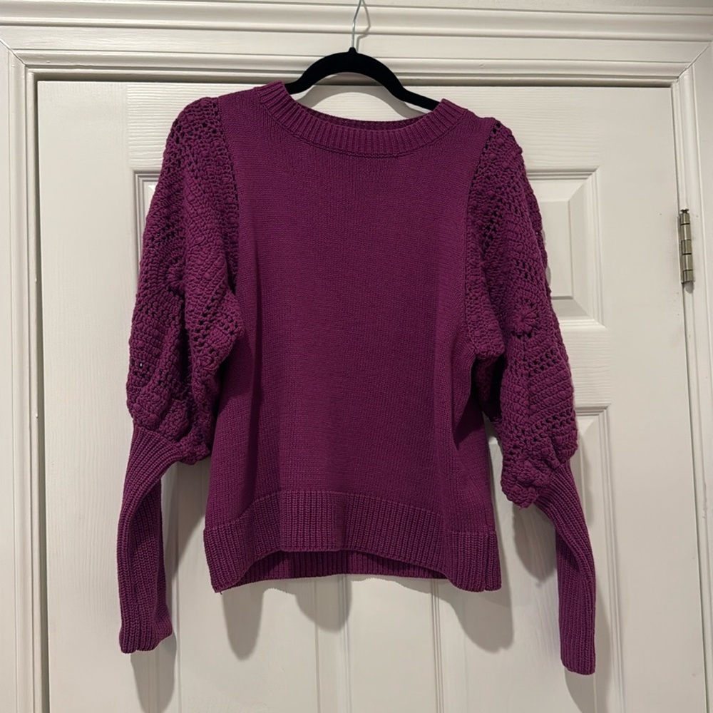 Fate size small sweater with puff sleeves purple NEW with tags